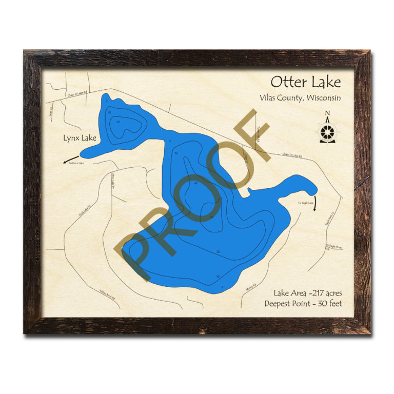 Otter Lake, WI Wood Map 3D Nautical Wood Charts