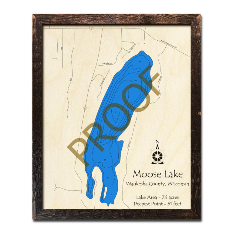 Moose Lake, WI Wood Map 3D Nautical Wood Charts