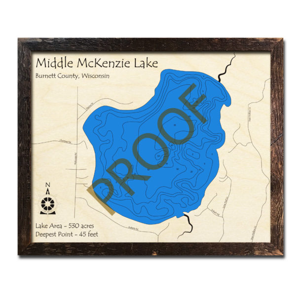 Middle McKenzie Lake, WI Wood Map 3D Nautical Wood Charts