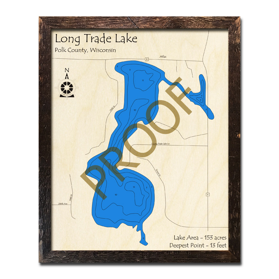 Long Lake, WI Wood Map 3D Nautical Wood Charts