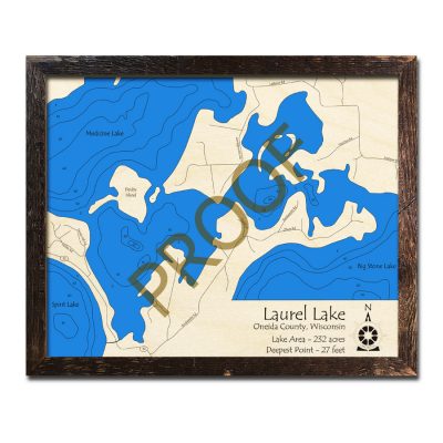 Laurel Lake 3d wood map for sale