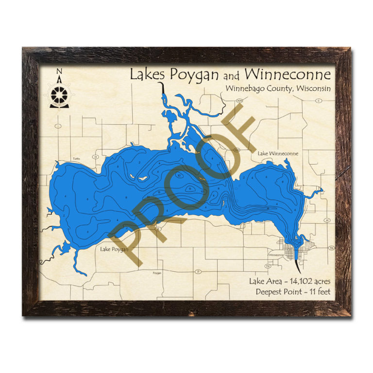 Lake Poygan, WI Wood Map 3D Nautical Wood Charts