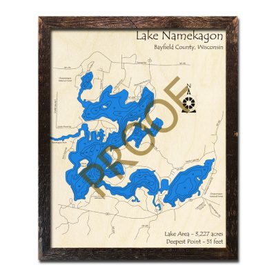 Lake Namekagon 3d wood map
