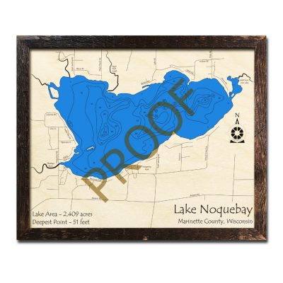 Lake Noquebay 3d wood map