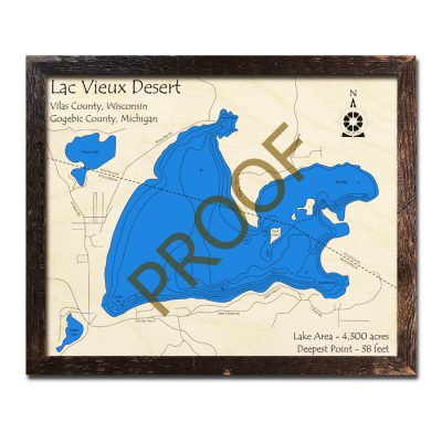 Lac Vieux Desert 3d wood map
