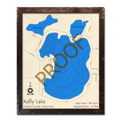 Kelly Lake WI 3d wood map