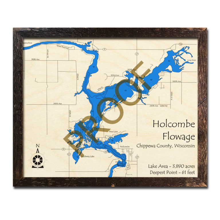 Flowage, WI Wood Map 3D Nautical Wood Charts