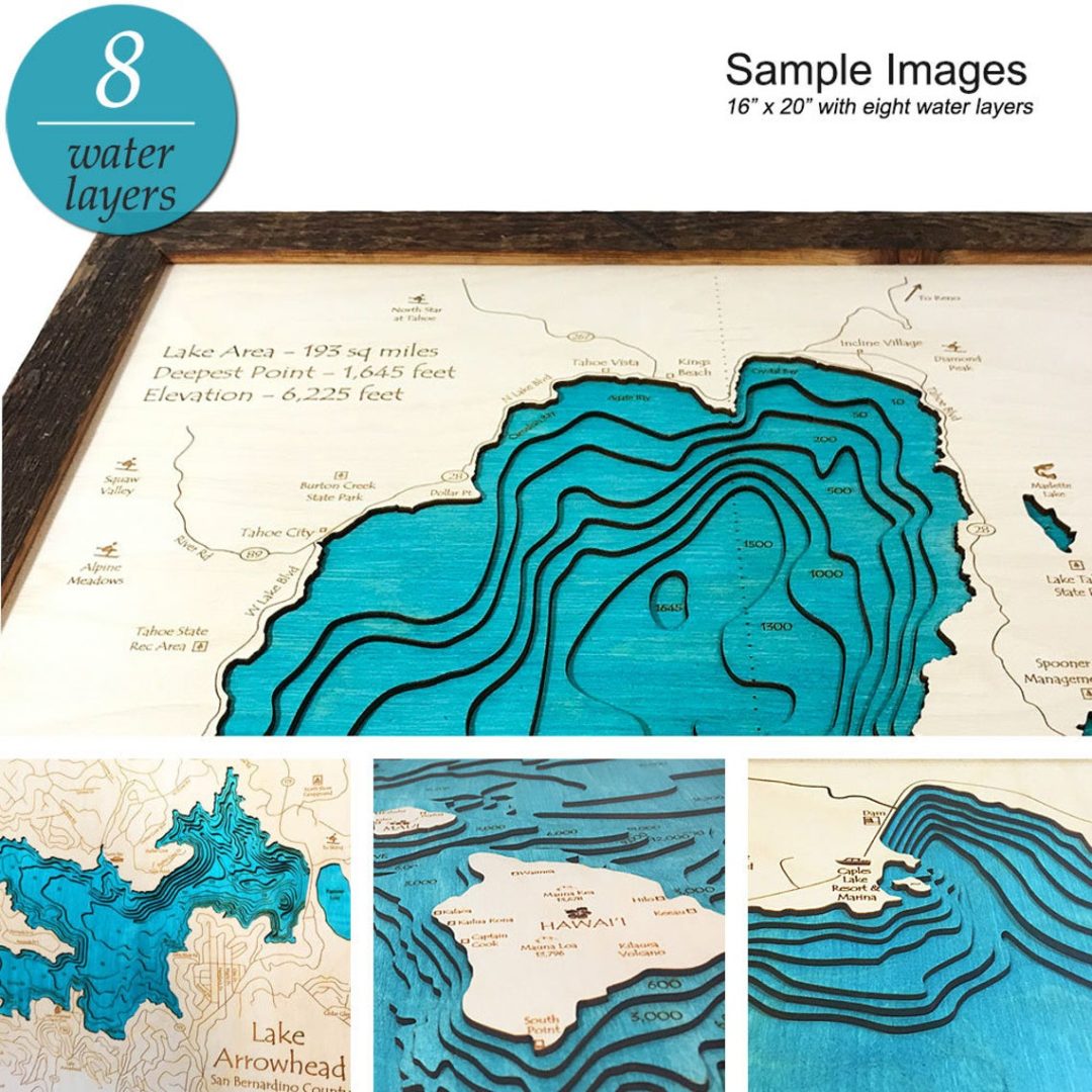 Lake Metigoshe 3D Wood Map, North Dakota, Nautical Map Art