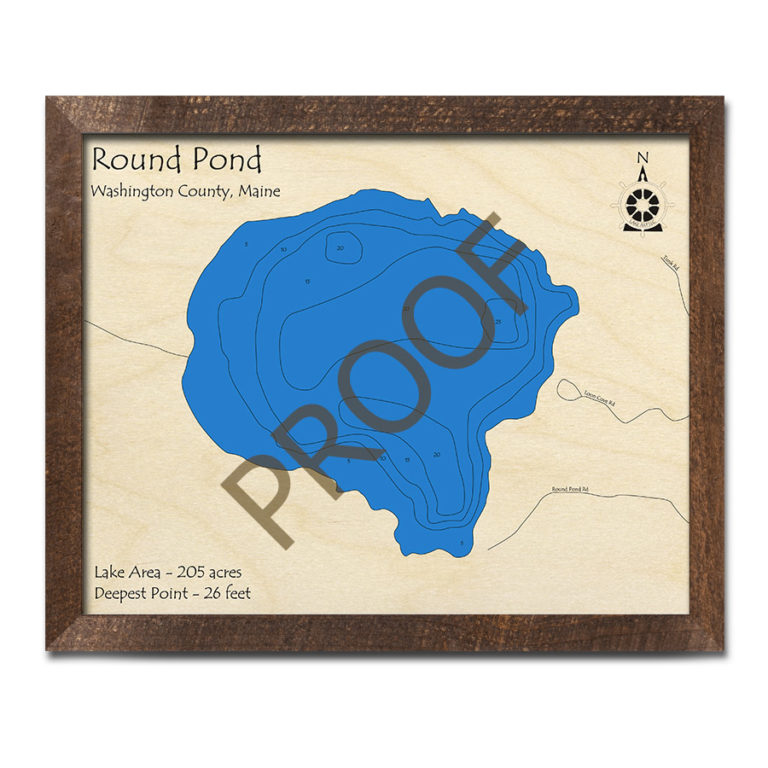Round Pond, Maine 3D Wood Map Laseretched Nautical Decor