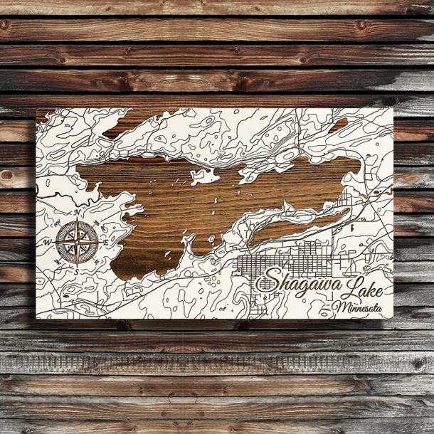 Shagawa Lake, Minnesota Wood Map Burnt LaserCut Wall Map
