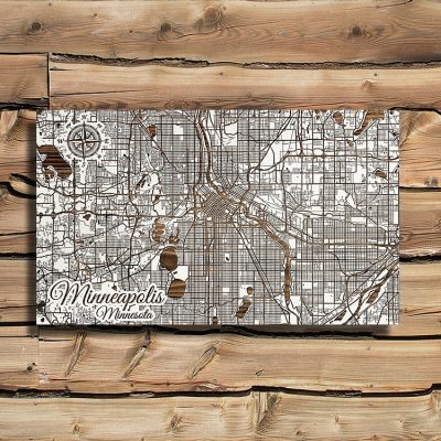 Minneapolis, MN Street Map Wood Map | Burnt Laser-Cut Wall Map