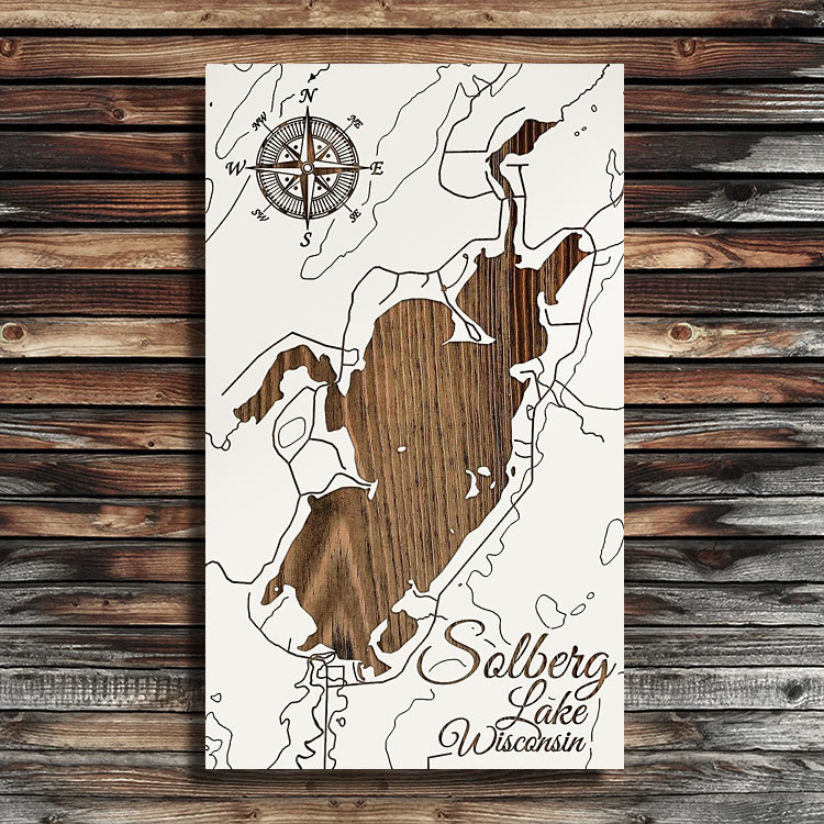 Solberg Lake Wi Map Solberg Lake, Wisconsin Wood Map | Burnt Laser-Cut Wall Map