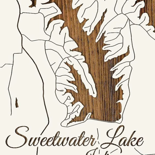 Sweetwater Lake, Indiana Wooden Map Burnt LaserCut Wall Map