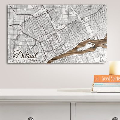 Detroit, Michigan Street Map, Wooden Wall Map, Laser Engraved Wood Map, Nautical Wood Chart