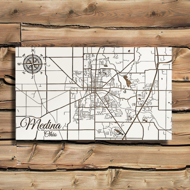 Medina Ohio Wooden Map | Burnt Laser-Cut Wall Map