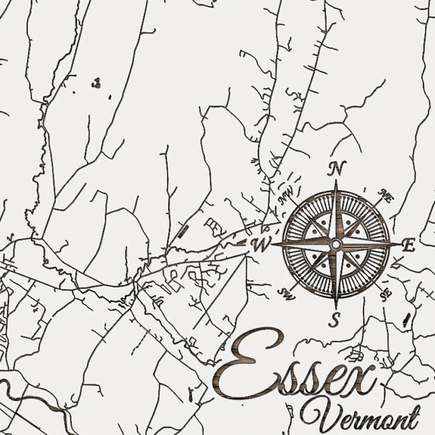 Essex, Vermont Wood Map Burnt LaserCarved Wall Map