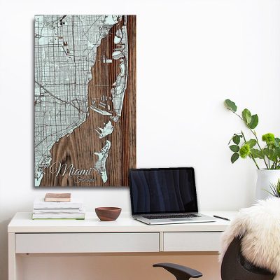 Miami Map, Wooden Street Map of Miami FL, Nautical Decor, Wooden Wall Map