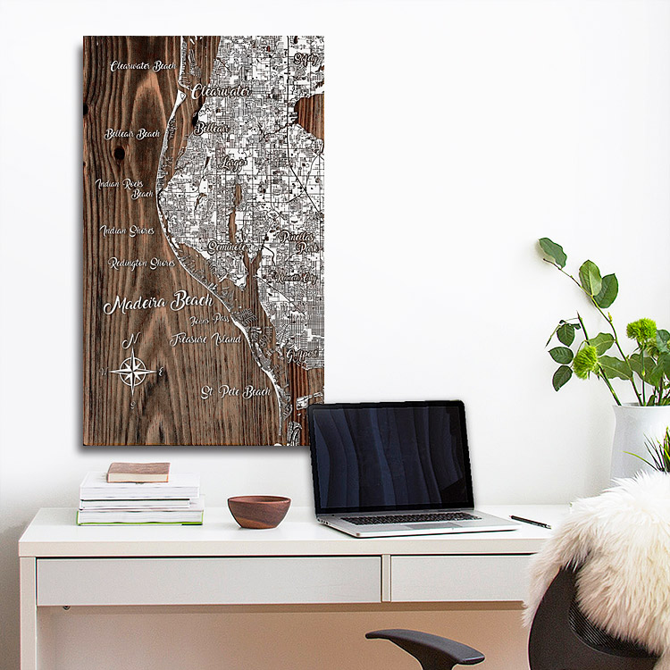 Madeira Beach Map, Wooden Wall Map, Florida, Nautical Beach House Decor