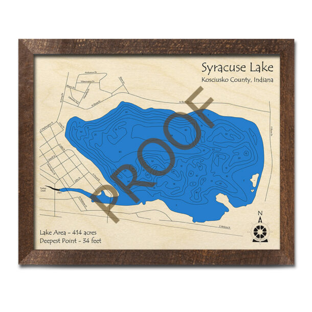 Syracuse Lake, Indiana 3D Wood Map Laseretched Nautical Wall Art