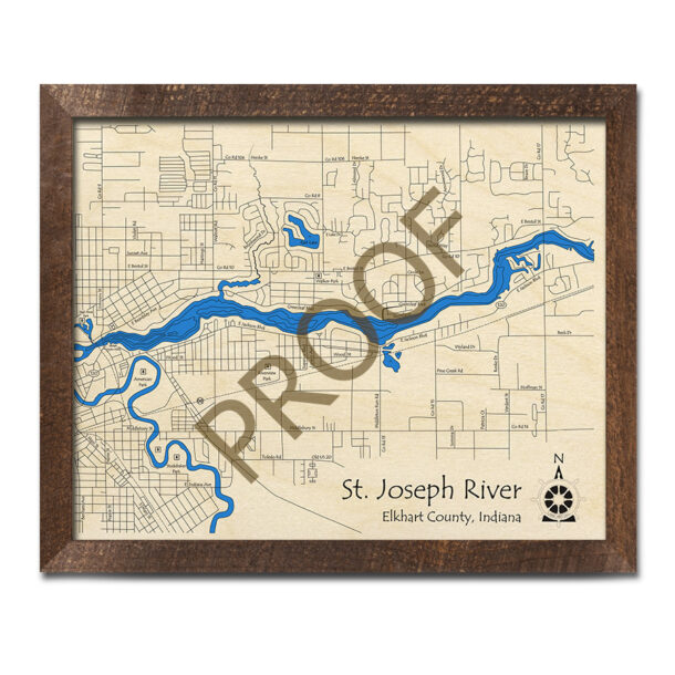 St. Joseph River, Indiana 3D Wood Map Laseretched Nautical Wall Art