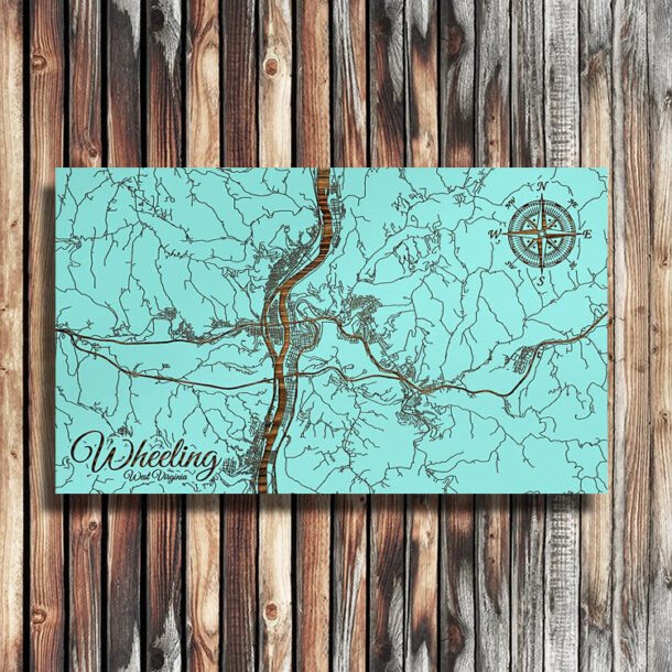 Wheeling, West Virginia Wooden Map Burnt LaserCut Wall Map