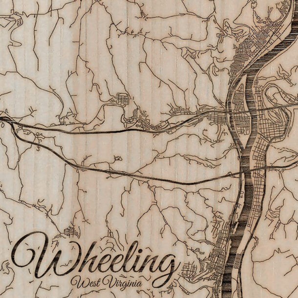 Wheeling, West Virginia Wooden Map Burnt LaserCut Wall Map