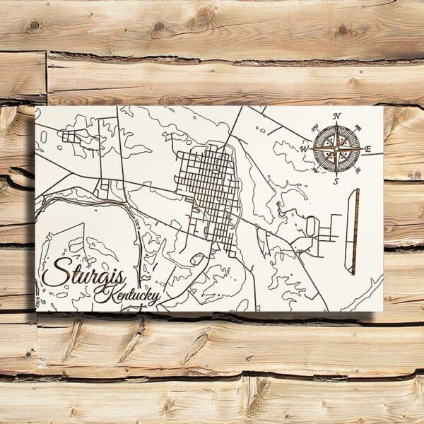 Sturgis, Kentucky Wooden Map Burnt LaserCut Wall Map