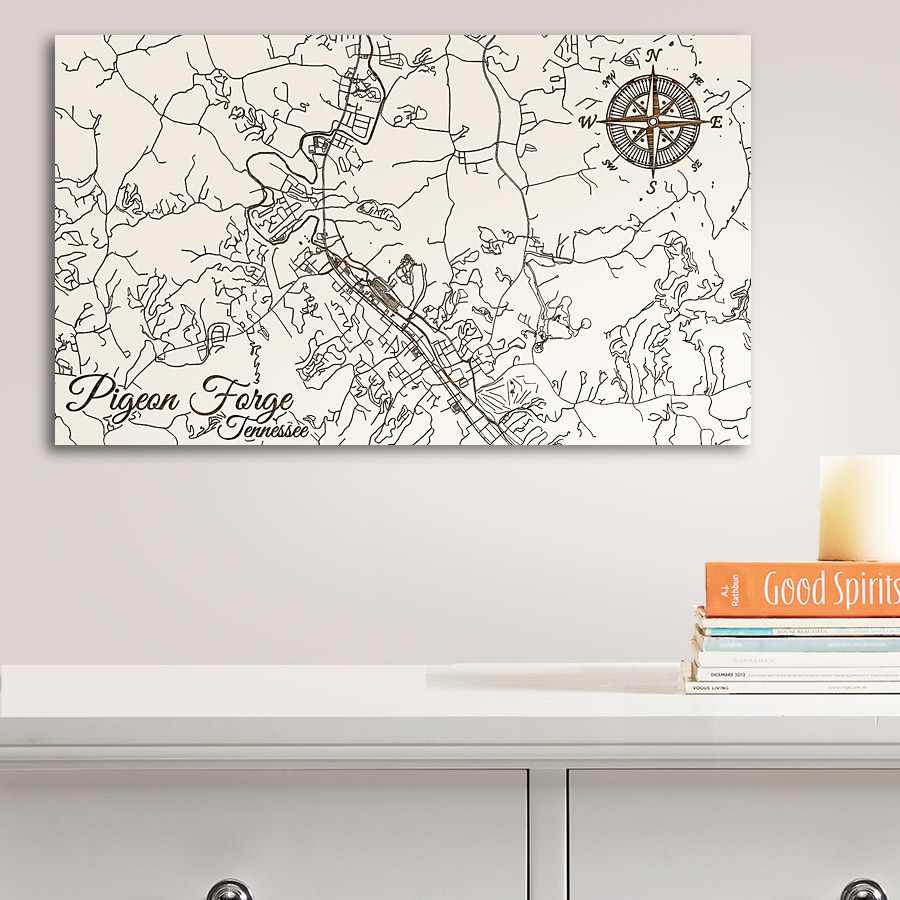 Pigeon Forge Street Map Pigeon Forge, Tennessee Wooden Map | Burnt Laser-Cut Wall Map