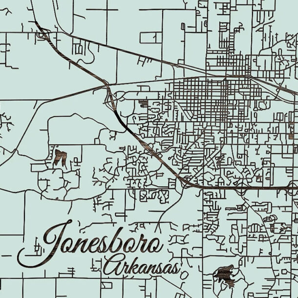 Jonesboro, Arkansas Wooden Map Burnt LaserCut Wall Map