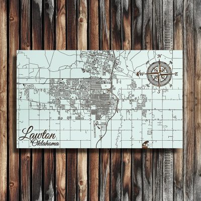 Lawton, OK Wooden Map | Burnt Laser-Cut Wall Map