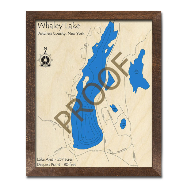 Whaley Lake, NY 3D Wood Map Laseretched Nautical Decor