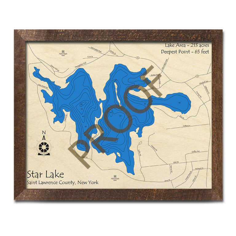 Star Lake, NY 3D Wood Map Laseretched Nautical Decor