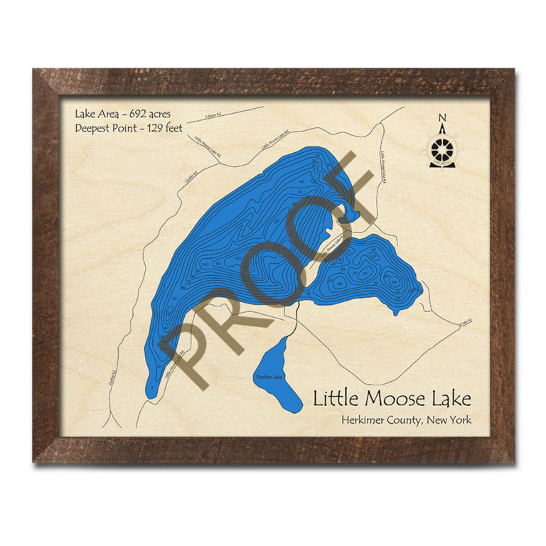 Little Moose Lake, NY 3D Wood Map Laseretched Nautical Decor