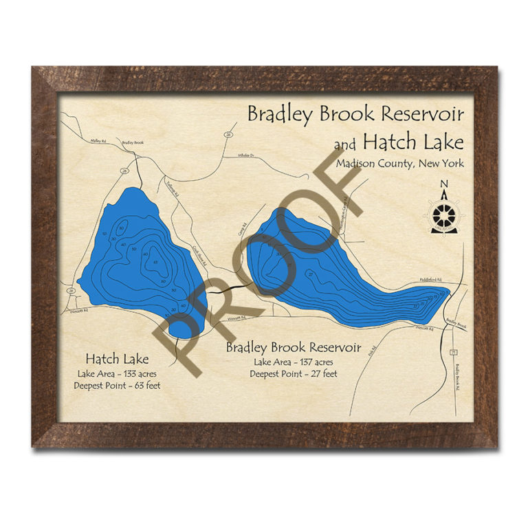 Bradley Brook ReservoirHatch Lake, NY 3D Wood Map Laseretched