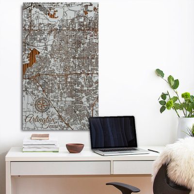 Arlington, Texas Wooden Map | Burnt Laser-Cut Wall Map
