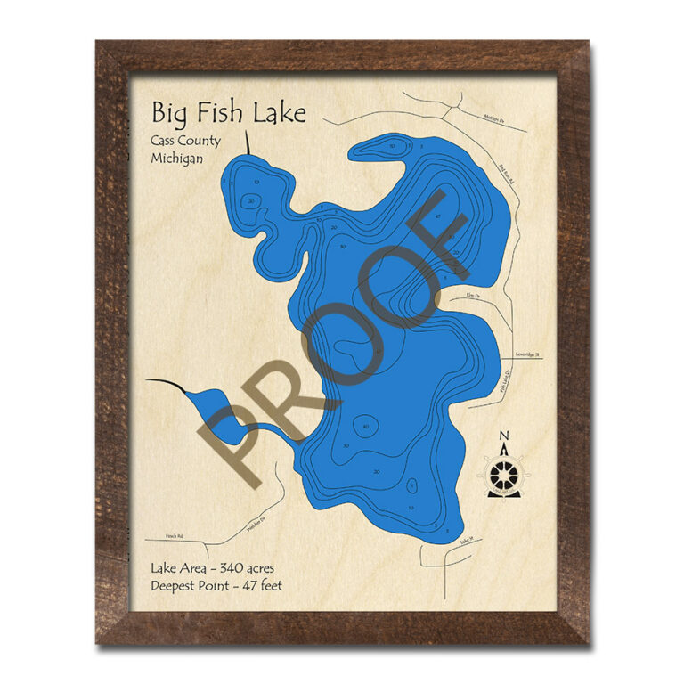 Big Fish Lake, MI 3D Wood Map Michigan Nautical Wall Art