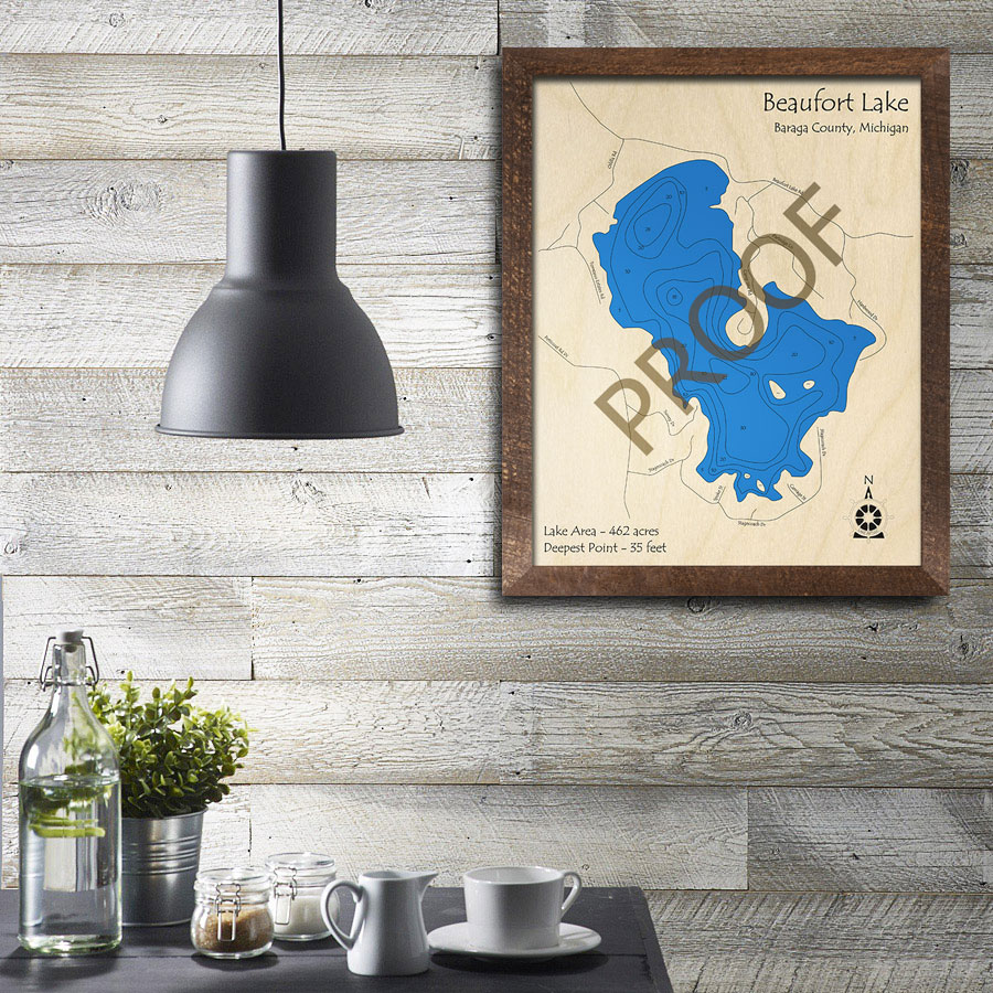 Beaufort Lake, MI 3D Wood Map Michigan Nautical Wall Art