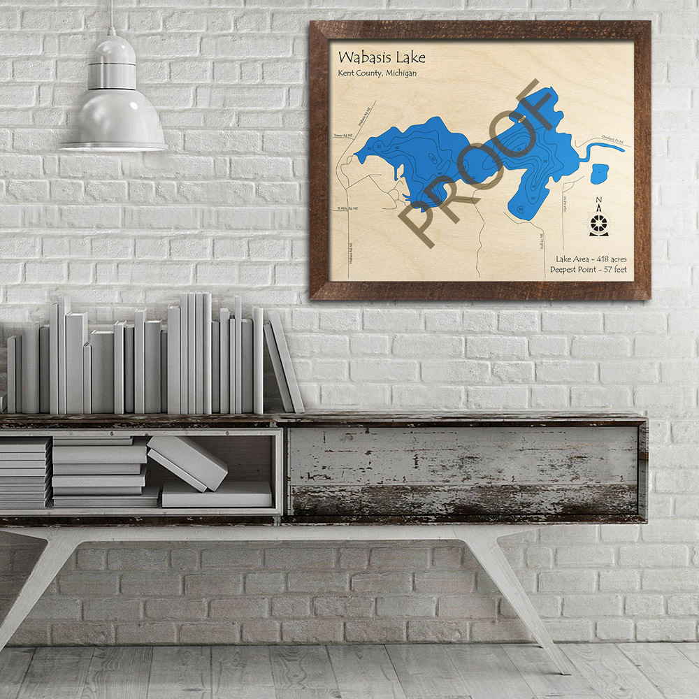 Wabasis Lake, MI 3D Wood Map Michigan Nautical Wall Art