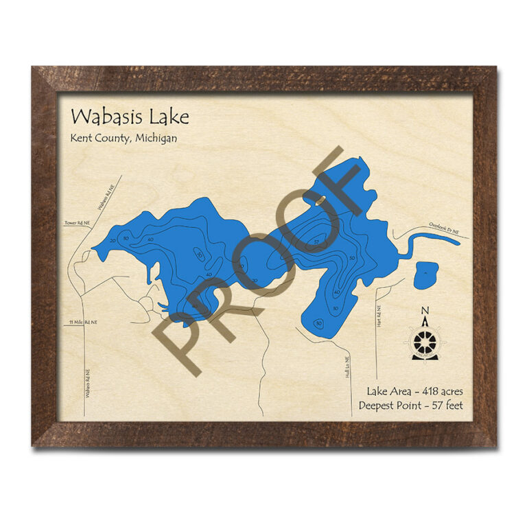 Wabasis Lake, MI 3D Wood Map Michigan Nautical Wall Art
