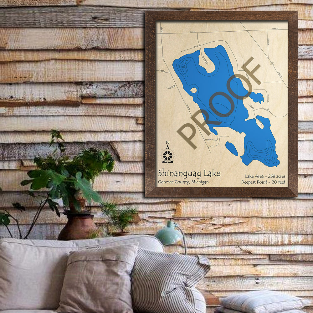 Shinanguag Lake, MI 3D Wood Map Michigan Nautical Wall Art