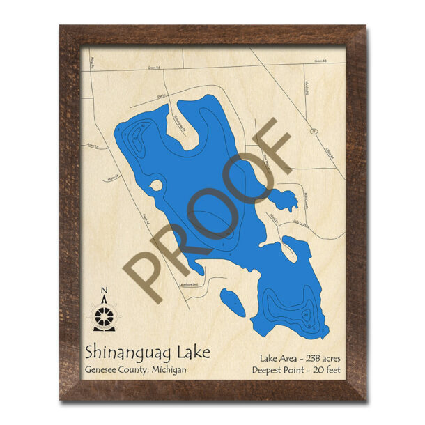 Shinanguag Lake, MI 3D Wood Map Michigan Nautical Wall Art
