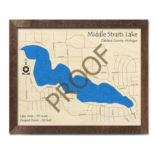 Middle Straits Lake, MI 3D Wood Map Michigan Nautical Wall Art
