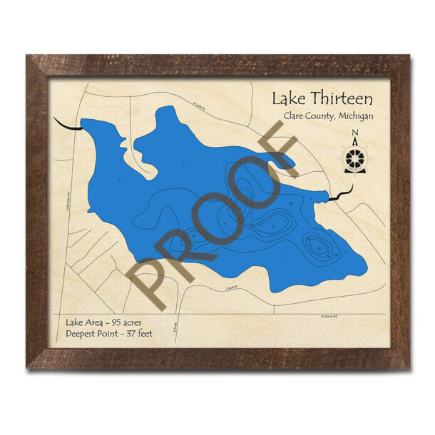 Lake Thirteen, MI 3D Wood Map Michigan Nautical Wall Art