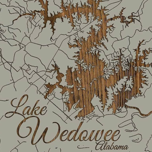 Lake Wedowee, AL Wooden Map Burnt LaserCut Wall Map
