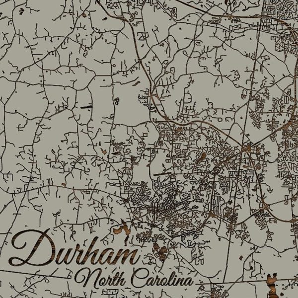 Durham NC Wooden Street Map Burnt Laser Cut Wall Map