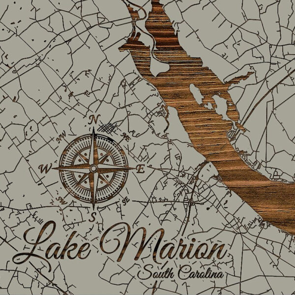 Lake Marion, SC Wooden Street Map Burnt LaserCut Wall Map