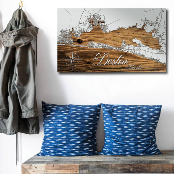 Destin, FL Wooden Street Map Burnt LaserCut Wall Map