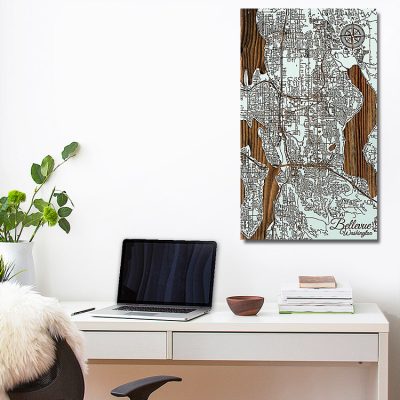 Bellevue Washington Carved Wood Art Map