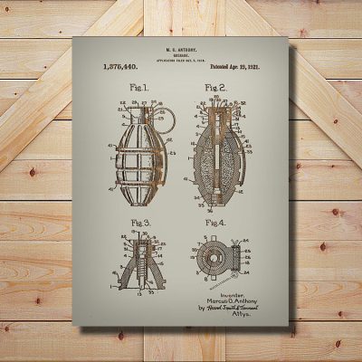 Anthony Grenade Patent Carved Wood Sign