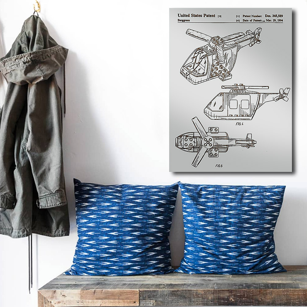 Lego Helicopter Patent Art Wooden Sign | Laser Engraved Wall Art
